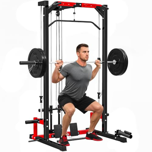 SPORTNOW Multi-Function Power Rack with Cable Crossover Machine Pull Up Bar | Lat Pull Down System, Squat Rack, Barbell Bar, Landmine, Plate Storage Posts, for Home Gym Training