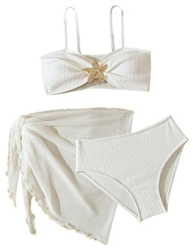 Traje de baño de 3 piezas para niña: camiseta de manga larga Rashguard con parte inferior de bikini falda para sol, piscina playa, Blanco, 11-12 años