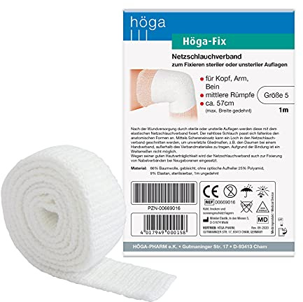 Höga Fix Netzschlauchverband, elastischer Schlauchverband zum Fixieren von Verbänden - Gr. 5 - 1 m, für Beine und mittlere Rümpfe, 1er-Pack
