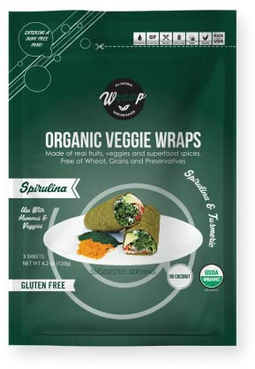 WrawP Organic Veggie Wrap - Spirulina (1PACK) Gluten Free, Plant-Based