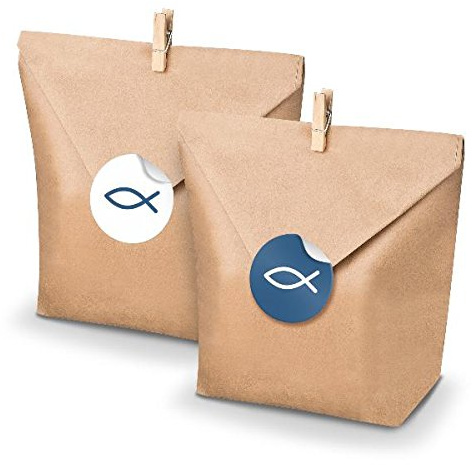 itenga Set Fisch 24x Geschenktüten Papier Braun inkl Aufkleber Sticker für Gastgeschenke Taufe Kommunion Konfirmation (Blau)