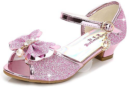 New front YONIER Scarpe con Tacco Ragazza Ballerine Bambina Cerimonia Festa Lustrino Nozze Scarpe da Principessa Eleganti Piatto Singole Ballerina Bimba Cristallo Bling Sandali,Rosa,33