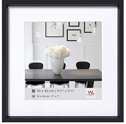 walther design Bilderrahmen schwarz 30 x 30 cm mit Passepartout, Steel Style Kunststoffrahmen ES330B