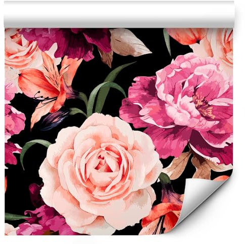 murando - Tapete selbstklebend 10m Wandtattoo dekorative Möbelfolie Dekorfolie Fotofolie Panel Wandaufkleber Wandposter Wandsticker - Blumen Rose rosa orange beige schwarz b-B-0394-j-a