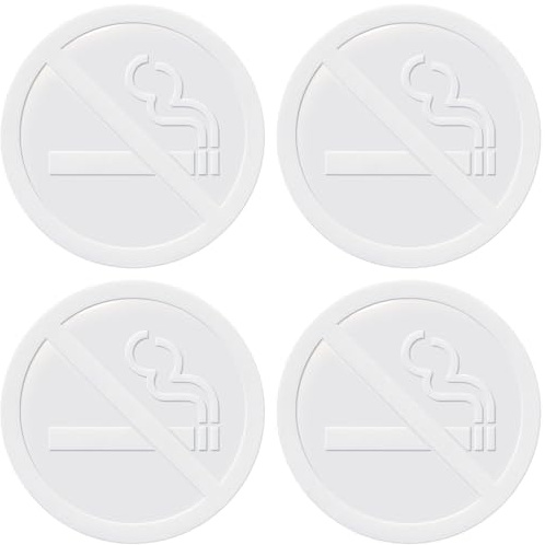 dealzEpic - Clear Transparent White No Smoking Sign - Self Adhesive Peel and Stick Vinyl Decal For Glass Door or Window - 3.5 inches in Diameter | Pack of 4 Pcs