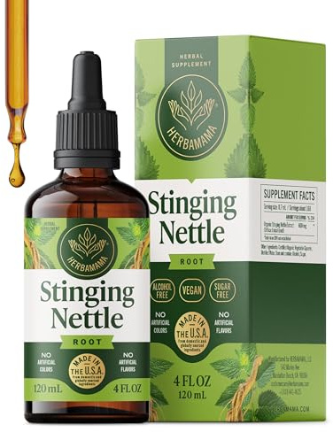HERBAMAMA Stinging Nettle Tincture - Vegan Urinary Tract Support with Stinging Nettle Root Extract - Non-GMO, Alcohol & Sugar-Free Urtica Dioica Supplement - 84-Day Supply