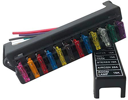 QitinDasen Premium 12 Voies Boîte à Fusibles avec Câbles, Porte-Fusible de Lame Standard Universel, Bloc de Fusible de Voiture, avec 10Pcs Fusibles à Lame Standard Gratuit (12V/24V/32V/48V)