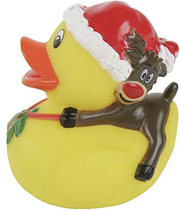 MIK funshopping Badeente Quietscheente Badewannenspielzeug (Ente Weihnachtsmütze mit Rentier)