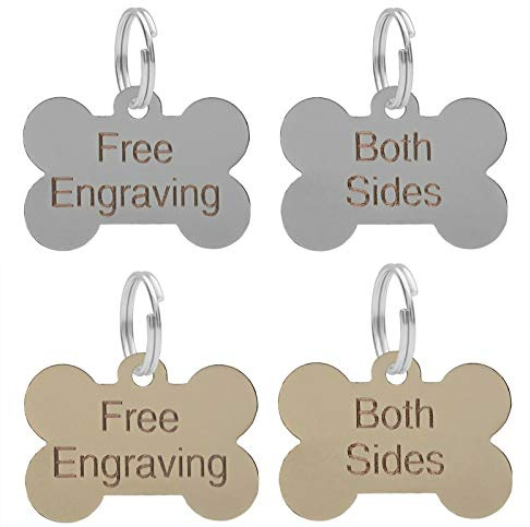 Dog Bone ID Tag Personalised Engraved Silver Or Brass 38mm Puppy Collar Chipped (Silver)