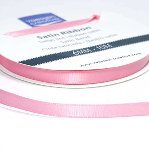 Vaessen Creative Ruban de satin double, Rose Clair, 6mm, Tissu, Taille Unique, Set de 10 Pièces