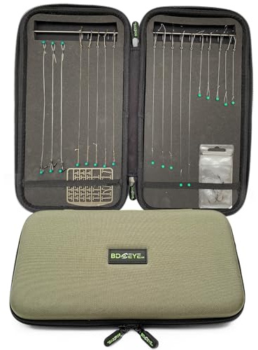 BD EYE UK Fishing Rig Wallet with EVA Outer Case, Foam, 25 Pins & Hook Bar – Tackle Organiser for Pre-Tied Rigs & Hooklinks – Waterproof Rig Holder for Carp & Sea Fishing