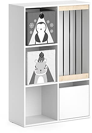 Vicco Kinderregal Luigi, Weiß, 29.2 x 107.8 cm | mit 2 Faltboxen opt.5, zur Aufbewahrung von Spielzeug und Büchern kombinierbar