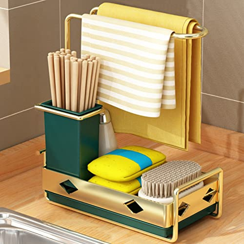 Organisateur d'évier de cuisine, ustensiles de cuisine, rangement d'évier, porte-ustensiles pour produits de nettoyage et ustensiles – Organisateur de boisson (doré)