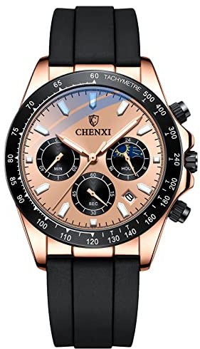 RORIOS Relojes Hombre Reloj Luminoso Analógico Cuarzo Movimiento con Correa en Silicona Multifuncional Relojes de Pulsera