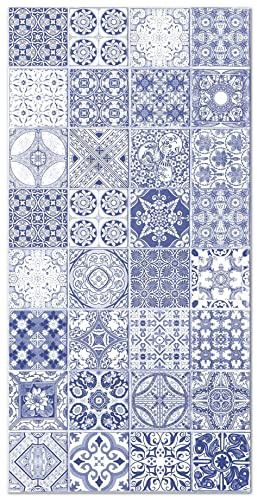 Panorama Vinylteppich - Modell Hydraulic Fliesen Jaen Blau 120x160 cm - Verschiedene Größen - Deko Küche, Läufer und Outdoor