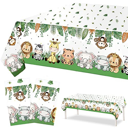 2 Stück Dschungel Tischdecke, 274 x 137 cm Wasserdicht, Tiere Dekoration für Kindergeburtstag Party Babyparty deko Junge Mädchen