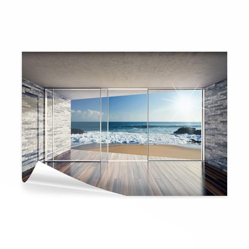 decomonkey Premium Fototapete Fenster zum Meer Strand, 250x175 cm, XL | Landschaft, Vlies, Schlafzimmer, Wohnzimmer, Design, Tapete, Fototapeten, Tapeten, Vliestapete, Wandtapete, moderne, Wand
