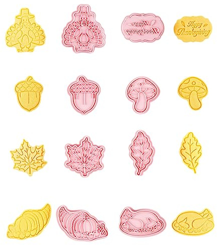 CANDeal - Juego De 8 Cortadores De Galletas Para El Día De Acción De Gracias, Hoja De Arce, Pavo, Calabaza, Ardilla, Bellota, Maíz, Champiñones, Pavo Asado, Cortador De Galletas De Vacaciones
