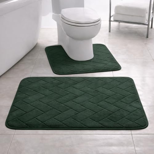 PARADISE STAR Block Badematte aus Memory-Schaum, extra saugfähig, weich und bequem, rutschfester Badezimmerteppich und WC-Vorleger, Farbe: Grün