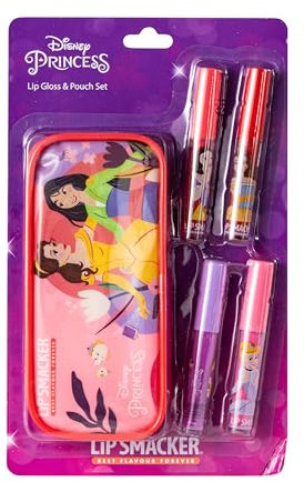 Lip Smacker Disney Princess Lip Gloss Set, Set di Trucchi per Bambina con 4 Lucidalabbra Colorati, Pochette con Zip Inclusa