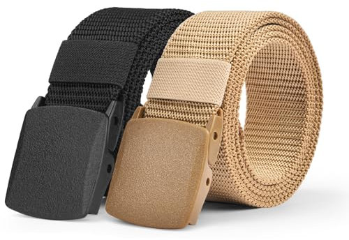 Aomig Arbeitsgürtel Herren, Verstellbarer Nylon Stoffgürtel Koppelgürtel für Männer und Frauen, Outdoor Stoff Tactical Belt, Schnellverschluss-Taktikgürtel, Gürtel Ohne Löcher (Khaki + Schwarz)