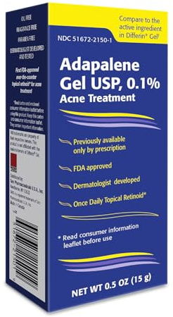 TARO Adapalene 0.1% USP Gel, Paraben Free, Retinoid Acne-Prone Facial Treatment for Sensitive Skin, Prescription Strength (0.5 Oz)