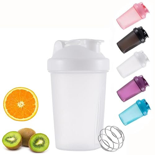 zukent Protein Shaker Bottle with Stainless Steel Mixing Ball, Shaker for Protein Shakes, Protein & Supplement Shaker Bottle, BPA Free, DEHP-Free, Leakproof, for Fitness Sports Gym - 400ml (White)