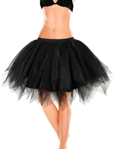 KarneLux Jupe en Tulle Noire pour Femme - Tutu Court comme Jupon, Mini Jupe, Tutu ou Jupon pour Costumes de Carnaval, de Danse, de Ballet ou de fêtes, S