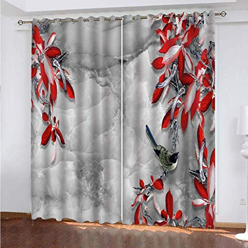Vorhang Blickdicht Gardinen Für Wohnzimmer Schlafzimmer Kinderzimmer - Verdunkelungsvorhang 3D Roter Blattvogel Druck Muster Verdunklungs Vorhänge Mit Ösen 2Er Set Thermogardine 264X240Cm