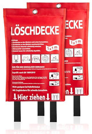 BigDean 2 Stück Löschdecke Küche für Fettbrand sofort einsetzbare XL Feuerlöschdecke DIN EN 1869:2019 geprüft – Feuerdecke auch für Grill, Auto und Camping geeignet