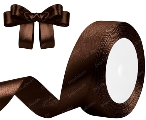 Geschenkband Kaffee 25mm x 23m Satinband Kaffee Schleifenband Geschenkband Satinbänder für Geschenkverpackungen, Basteln, DIY, Nähen, Brautparty-Dekoration, Christbaumschmuck