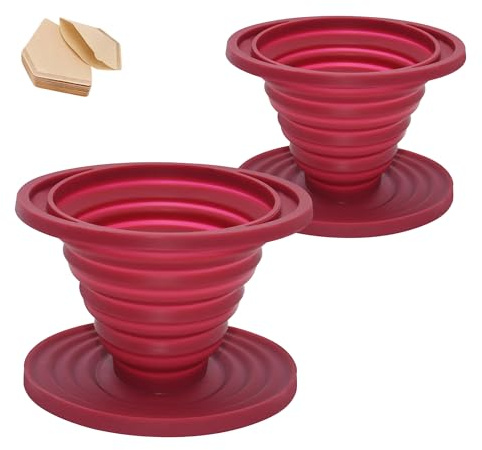 Coffee Maker Reusable Silicone Pour Over Coffee Filter for Backpacking Hiking Camping Home Office (2 Pieces) + Free 5 Pieces of Paper Coffee Filters
