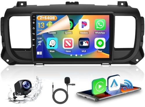 Hikity 2+64GB Android 15 Autoradio per Citroen Jumpy 3/Peugeot Expert/Toyota Proace Radio CarPlay Android Auto 9 Pollici Touchscreen Auto Radio WiFi GPS FM RDS Telecamera Posteriore