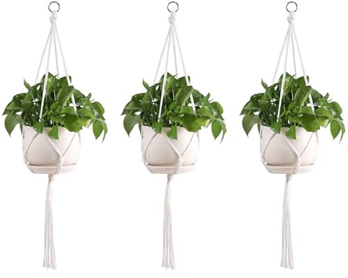 Miayical 3er Set Makramee Blumenampel, Pflanzenhänger, Innen Außen Wandbehang Pflanzkorb Blumentopf Halter, Boho Deko Blumenampeln Zum Aufhängen, Baumwollseil Hängeampel Hängetopf für Pflanzen