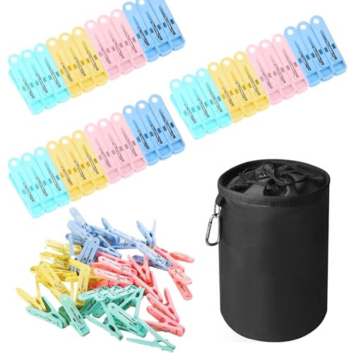 Clothes Pegs and Peg Bag, 60pcs Pegs for Washing Line with Bag, Plastic Soft Grip Clothes Pegs Clothes Peg Bags Hanging Peg Bag with Drawstring and Toggle Closing for Indoor outdoor use