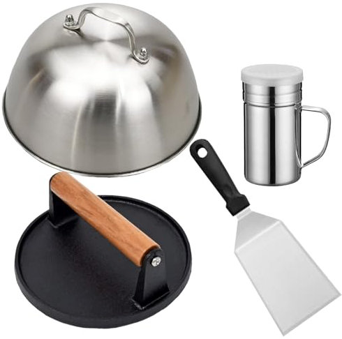 Agrdeed Burger Smasher Kit, 4 PCS Burger Making Tools, BBQ Griddle Accessories Kit with Burger Press, 16cm Cheese Melting Dome, Smash Burger Spatula, Squeeze Bottles