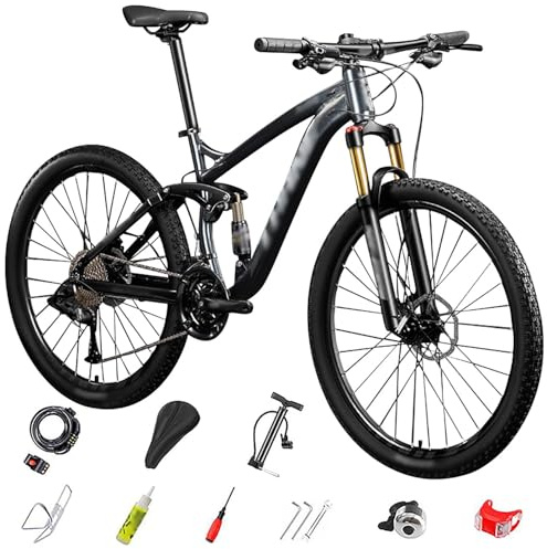 27.5 Zoll Mountainbike mit Aluminiumrahmen, 27-Gang, Leichtgewichts-MTB, Höhenverstellbar, Softail-Mountainbike, Aluminium-Rennrad für Jungen, Mädchen, Herren und Damen, B-27.5, 27-Gang