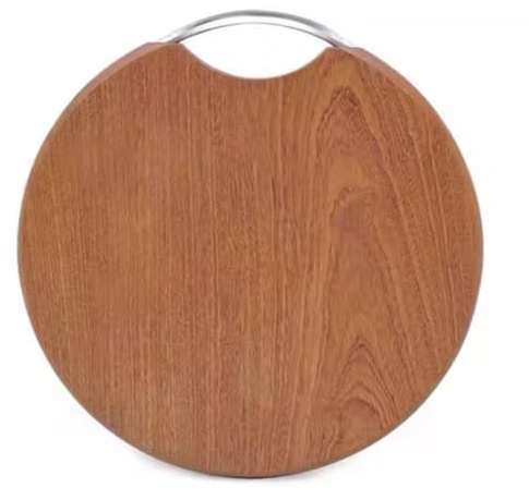 Petite planche à découper ronde en bois avec poignée en métal portable en bois massif pour charcuterie et boucher de cuisine, préparation des repas et plateau de service, idéale pour la viande et les