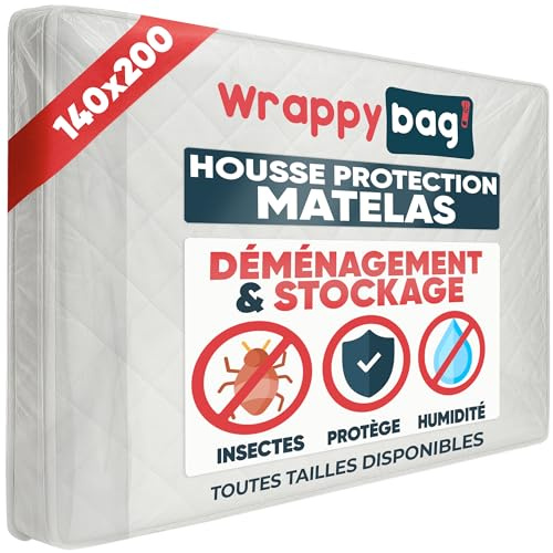 WRAPPYBAG – Funda Protectora de Plástico para Colchón – Bolsa Impermeable para Mudanza, Almacenaje y Transporte – 140x200 cm