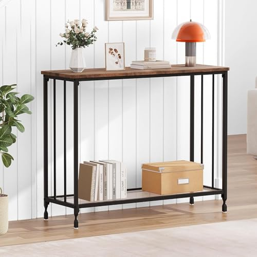 OPULENTHOME Konsolentisch schmal, Beistelltisch, Flurtisch mit Ablage aus Hartglas, Sofatisch, Flur, Ausstellungstisch, Eingangstisch, Console Table für Wohnzimmer, 85 x 81 x 30 cm