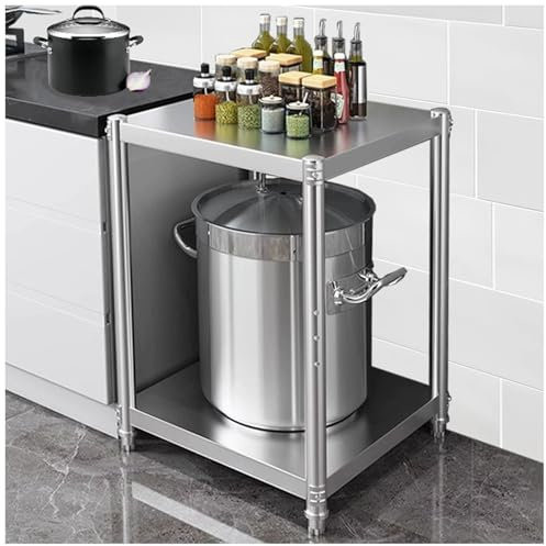 Arbeitstisch Aus Edelstahl for Die Küche Doppelstöckiger Multifunktionaler Vorbereitungstisch Verstellbares Regal Praktisches Offenes Lagerregal Metalltisch Mit Integrierter Dreiecksstruktur Robust Un