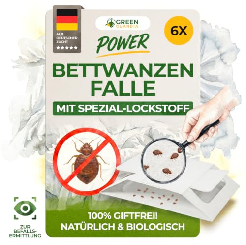 Trappola per cimici da letto GREEN GUARDIA – 6× trappole adesive con sostanza attrattiva speciale per il rilevamento, senza sostanze chimiche e inodore, per letto, mobili, fessure e pavimenti