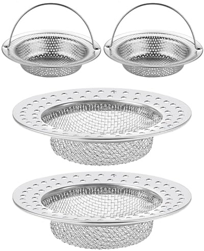 CULEB 2PCS Filtre Evier Cuisine avec Poignées+2PCS Filtre Vidange de Baignoire,Crépine D'évier en Acier Inoxydable,pour Filtration éviers de Cuisine de Salle de Bain,Anti-encrassement