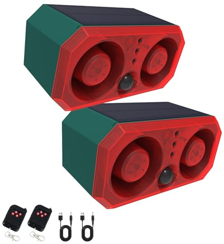 Solcellsdriven Utomhus Rörelsesensor Alarm - Hundskällning & Skott, 2 x 130 dB Hög Bullermaskin, Stöder Inspelning, Stroboljus, Säga Adjö till Inkräktare