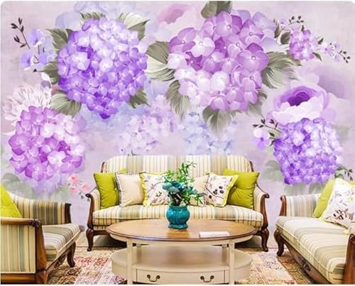 XLMING Art Tridimensionnel Peint À La Main Sur L'Hortensia Violet 3D Papier Peint Intissé Salle à Manger Bureau D'étude Canapé Chambre Salon TV Mur-430cm×300cm