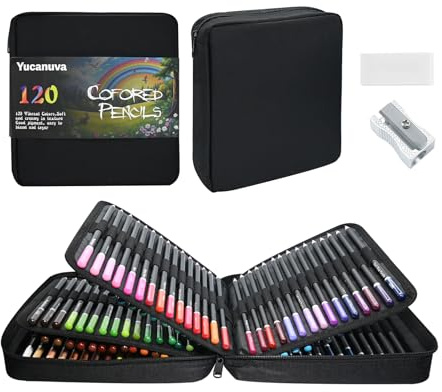 Yucanuva 120 crayons de couleur pour adultes Livres de coloriage, ensemble de crayons de couleur à base d'huile Crayons de couleur pour adultes, débutants, artistes