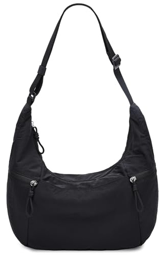 VASCHY Bolso Bandolera Mujer Media Luna Grande, Bolso Universidad Mujer Cruzado Impermeable Ligero Boho Deportivo con Múltiples Bolsillos para Trabajo Viaje Diario, Negro