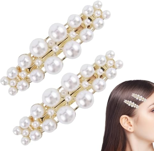 2Stück Französische Haarspinge,Haarspange Gold,Vintage Perle Hair Clip,Malerisch Haarklammer Damen Dünnes Haar,Stilvolle Barrette Für Hochzeit,Multifunktional Bögen Clips,Es Ist Frauen für Hochzeiten