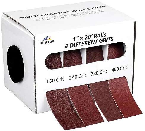 Rollo de papel de lija – 6 m x 25 mm, 4 grano 150, 240, 320 y 400, rollos de papel de lija con dispositivo dispensador, juego de papel de lija para lijadora manual para madera y metal