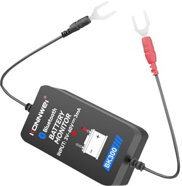 KONNWEI BK300 Moniteur de Batterie Auto 12V/24V, Bluetooth 5.0 Testeur de Batterie Numérique, Diagnostic Démarrage & Charge, Surveillance Tension en Temps Réel, App iOS & Android, Voiture Moto Bateau